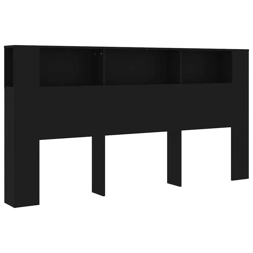 Black Wall-Mount Headboard Cabinet 200cm Engineered Wood Storage Unit with Three Compartments for Bedroom Furniture