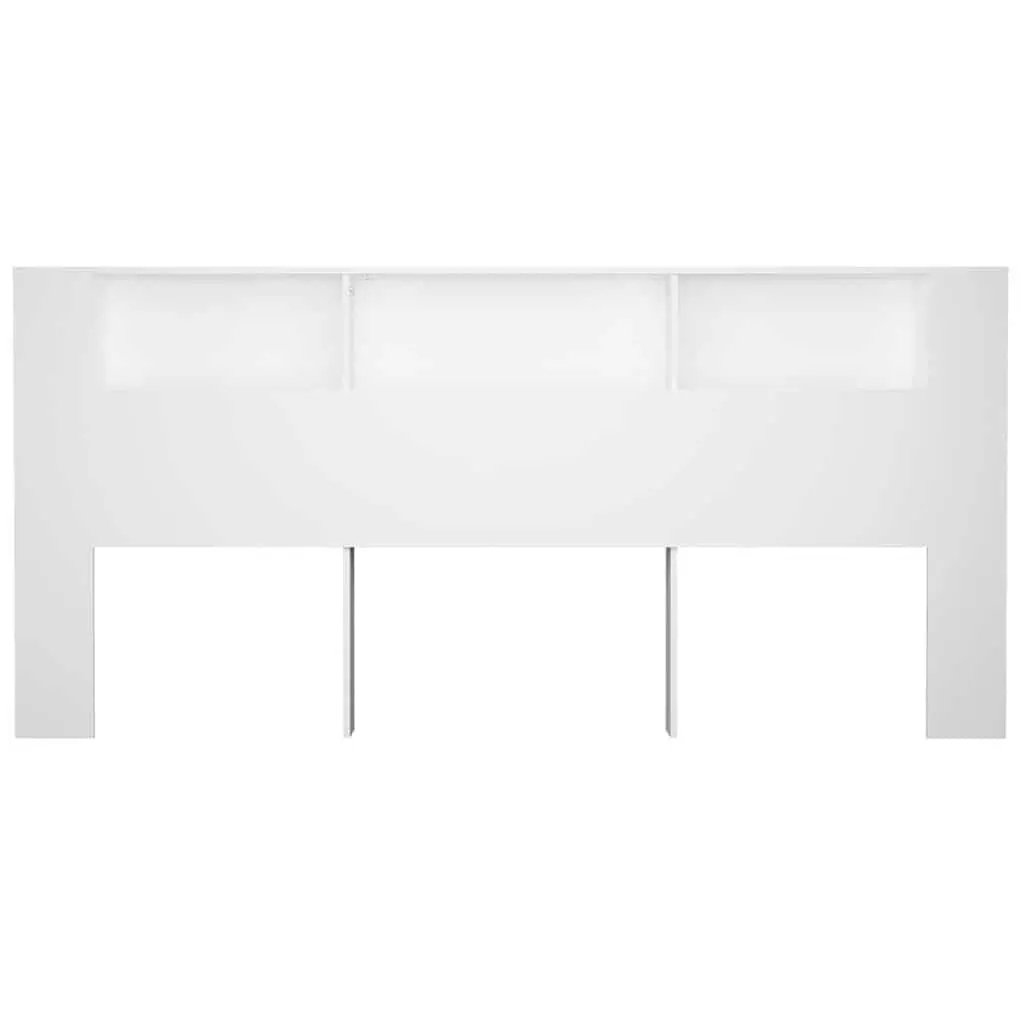 White Headboard Cabinet Engineered Wood 220cm Bedroom Storage Unit with Three Compartments and Wall Attachment
