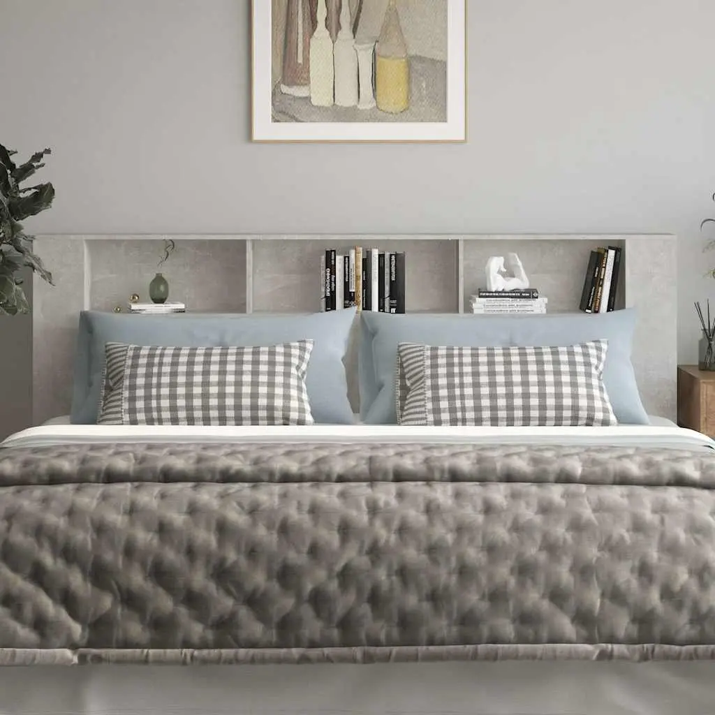 Headboard Cabinet Engineered Wood 220cm Grey Wall-Mounted Storage Bedroom Furniture
