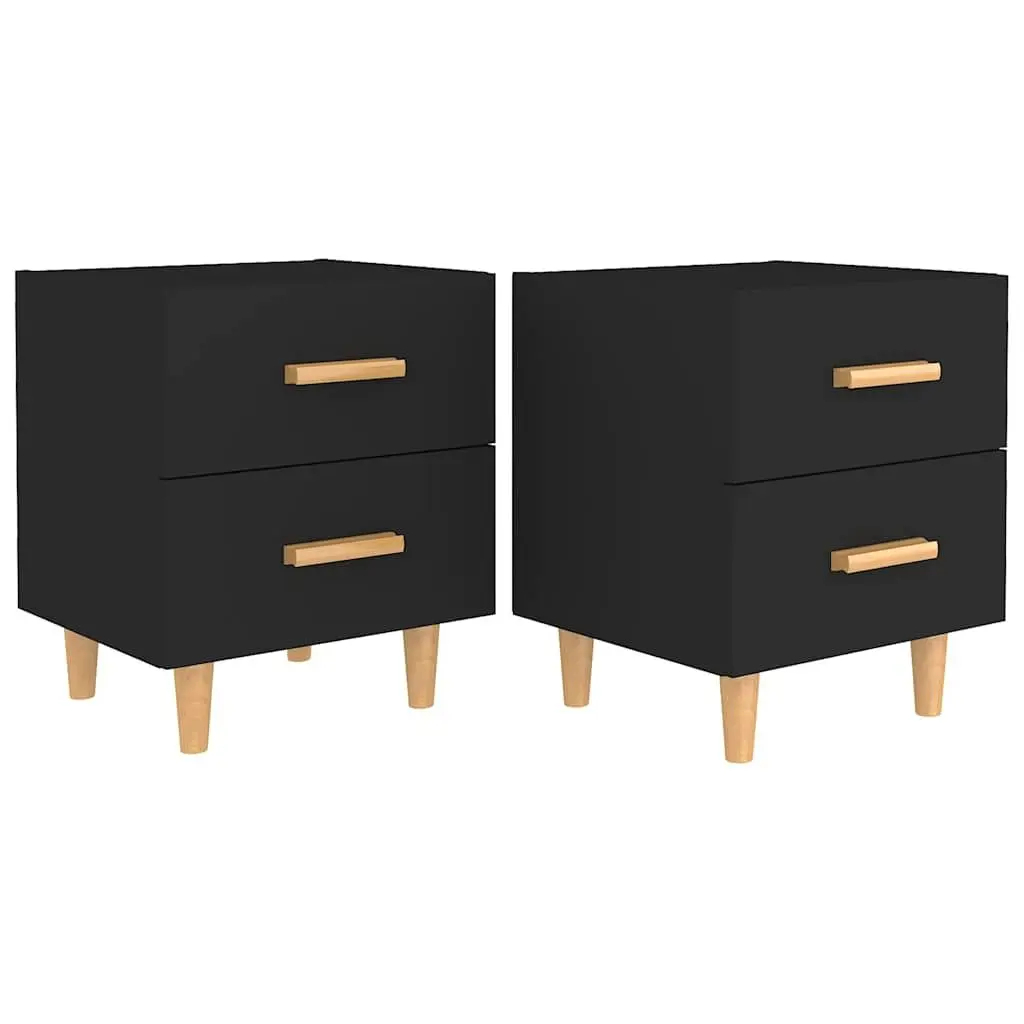 Bedside Table 2 pcs Black Nightstand Cabinet Drawers Storage Organiser