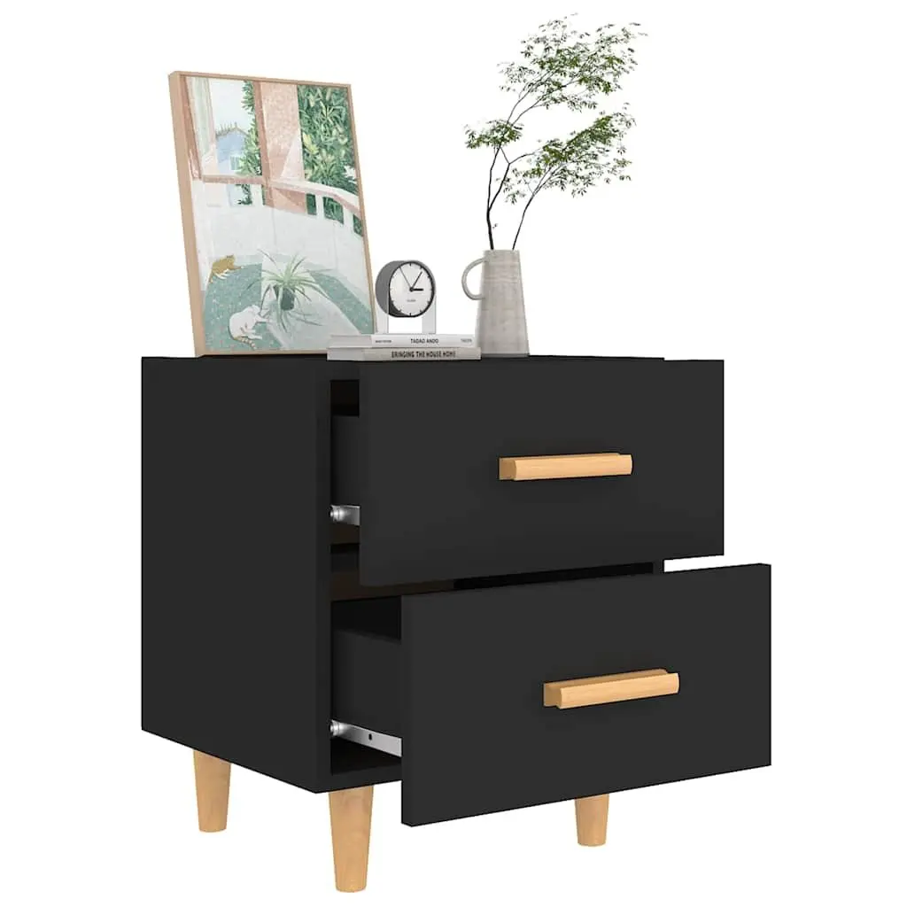 Bedside Table 2 pcs Black Nightstand Cabinet Drawers Storage Organiser
