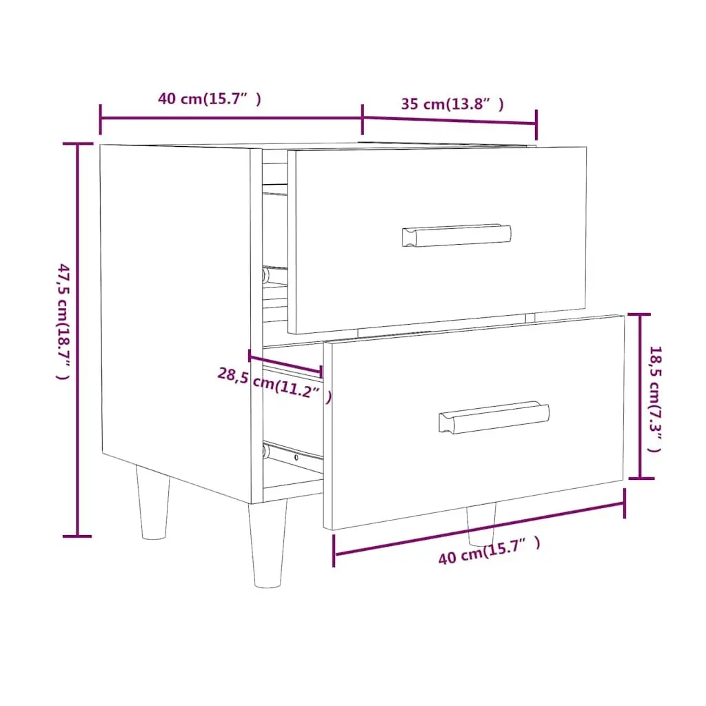 Bedside Table 2 pcs Black Nightstand Cabinet Drawers Storage Organiser