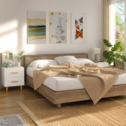 Bedside Table White Scandinavian Nightstand 2 Drawer Storage Cabinet