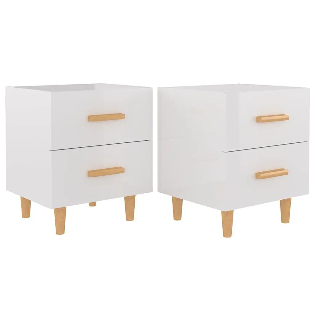 Bedside Tables Engineered Wood 40 x 35 x 47.5 cm High Gloss White 2 Piece