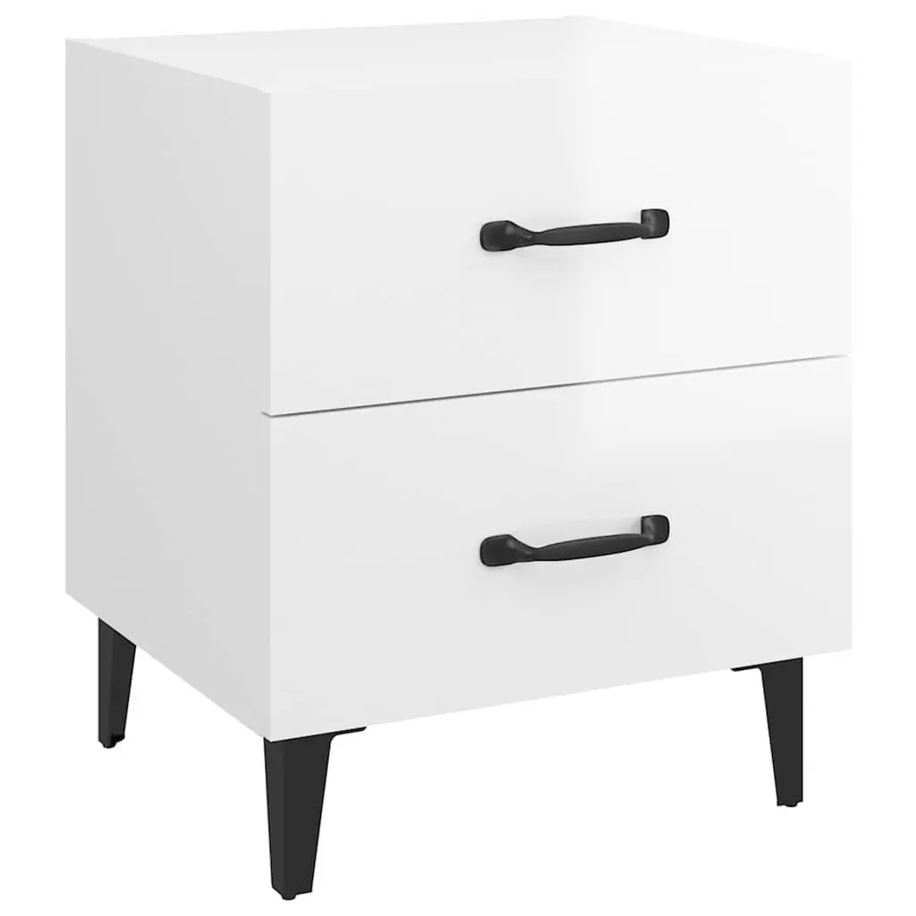 White High Gloss Bedside Cabinets Set of 2 with Metal Legs Storage Drawers for Modern Bedroom