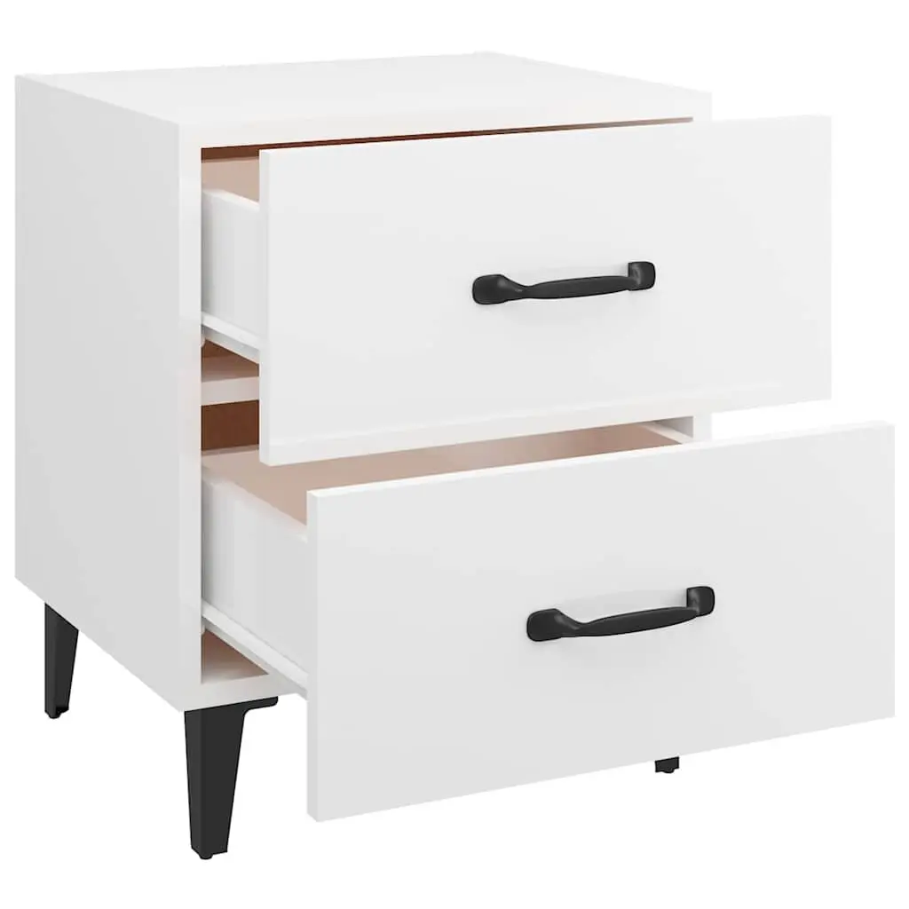 White High Gloss Bedside Cabinets Set of 2 with Metal Legs Storage Drawers for Modern Bedroom