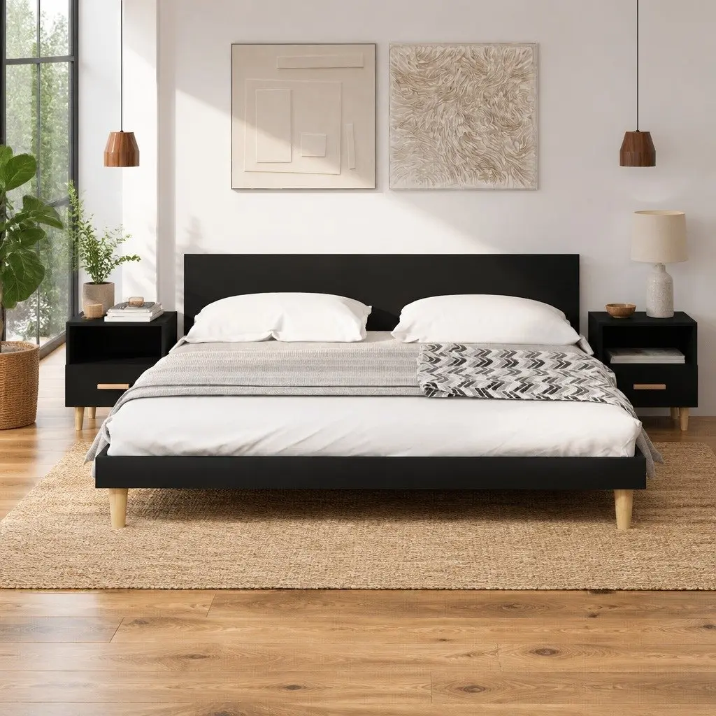 Bedside Cabinets Engineered Wood Solid Eucalyptus Wood 40 x 35 x 47 cm Black 2 Piece