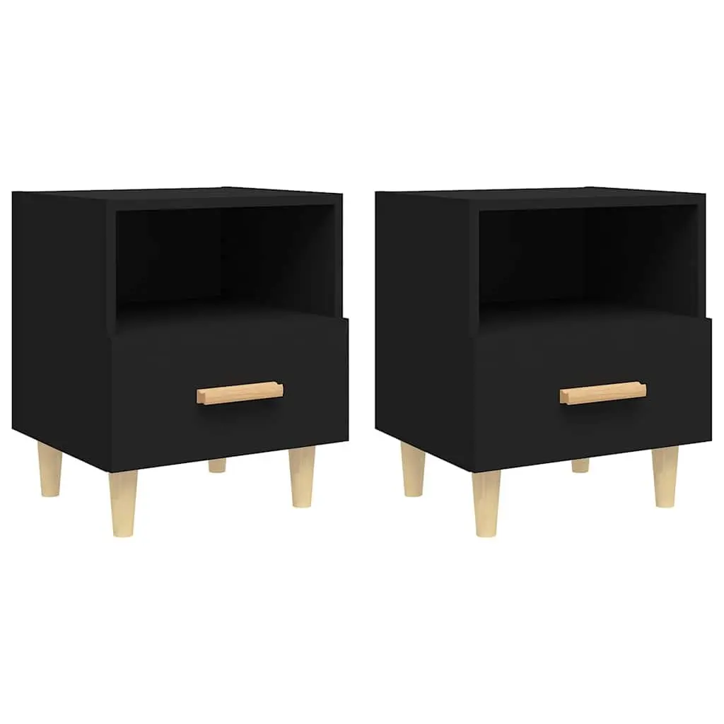 Bedside Cabinets Engineered Wood Solid Eucalyptus Wood 40 x 35 x 47 cm Black 2 Piece