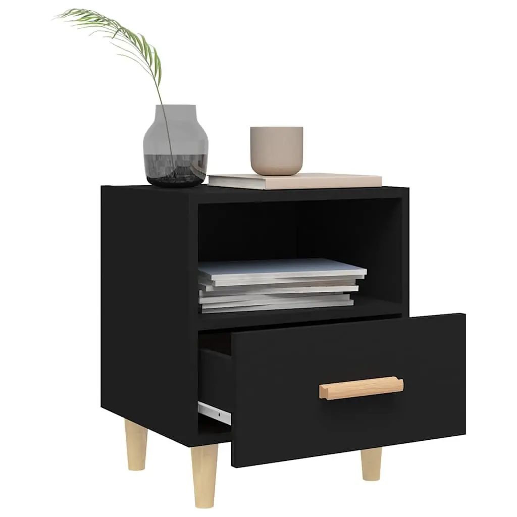 Bedside Cabinets Engineered Wood Solid Eucalyptus Wood 40 x 35 x 47 cm Black 2 Piece