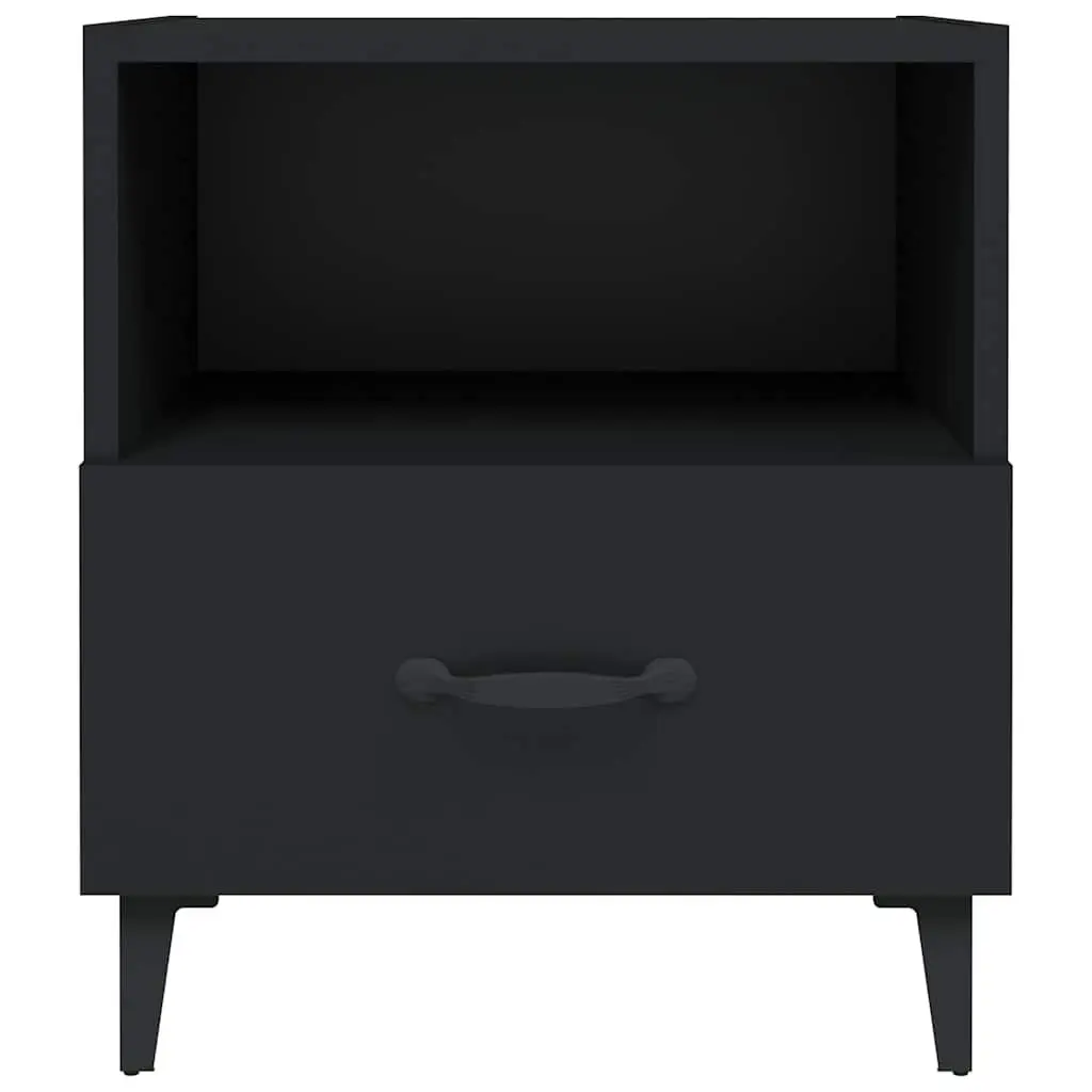Bedside Cabinets Engineered Wood 2 Piece Black Storage Nightstand Drawer Shelf
