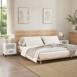Bedside Cabinets 2 pcs High Gloss White Engineered Wood Nightstand Drawers