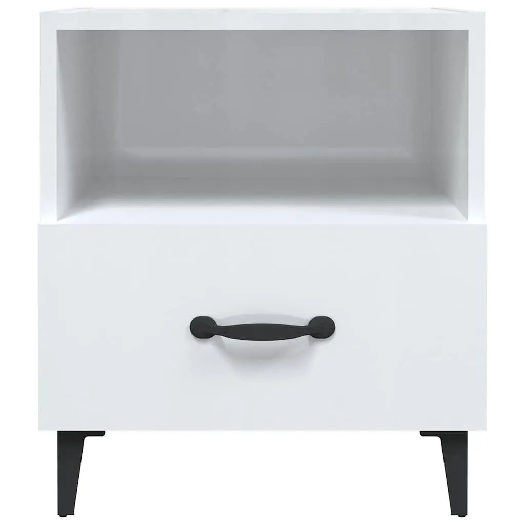 Bedside Cabinets Engineered Wood High Gloss White 2 Piece Nightstand with 1 Drawer and 1 Shelf