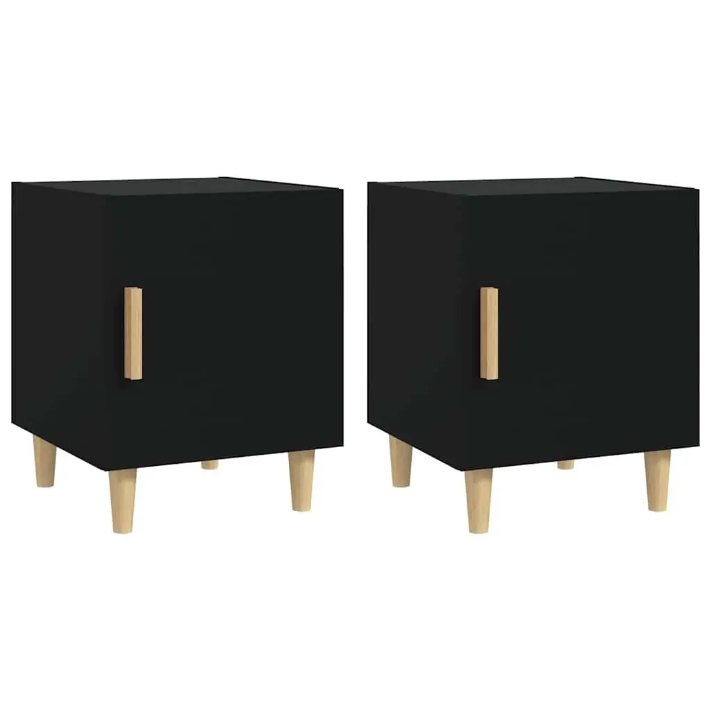 Bedside Cabinet Engineered Wood 2 Pieces Black Nightstand Table