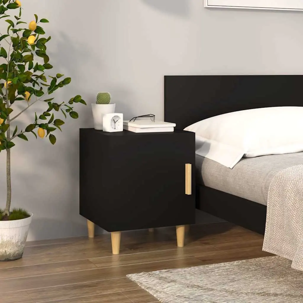 Bedside Cabinet Engineered Wood 2 Pieces Black Nightstand Table