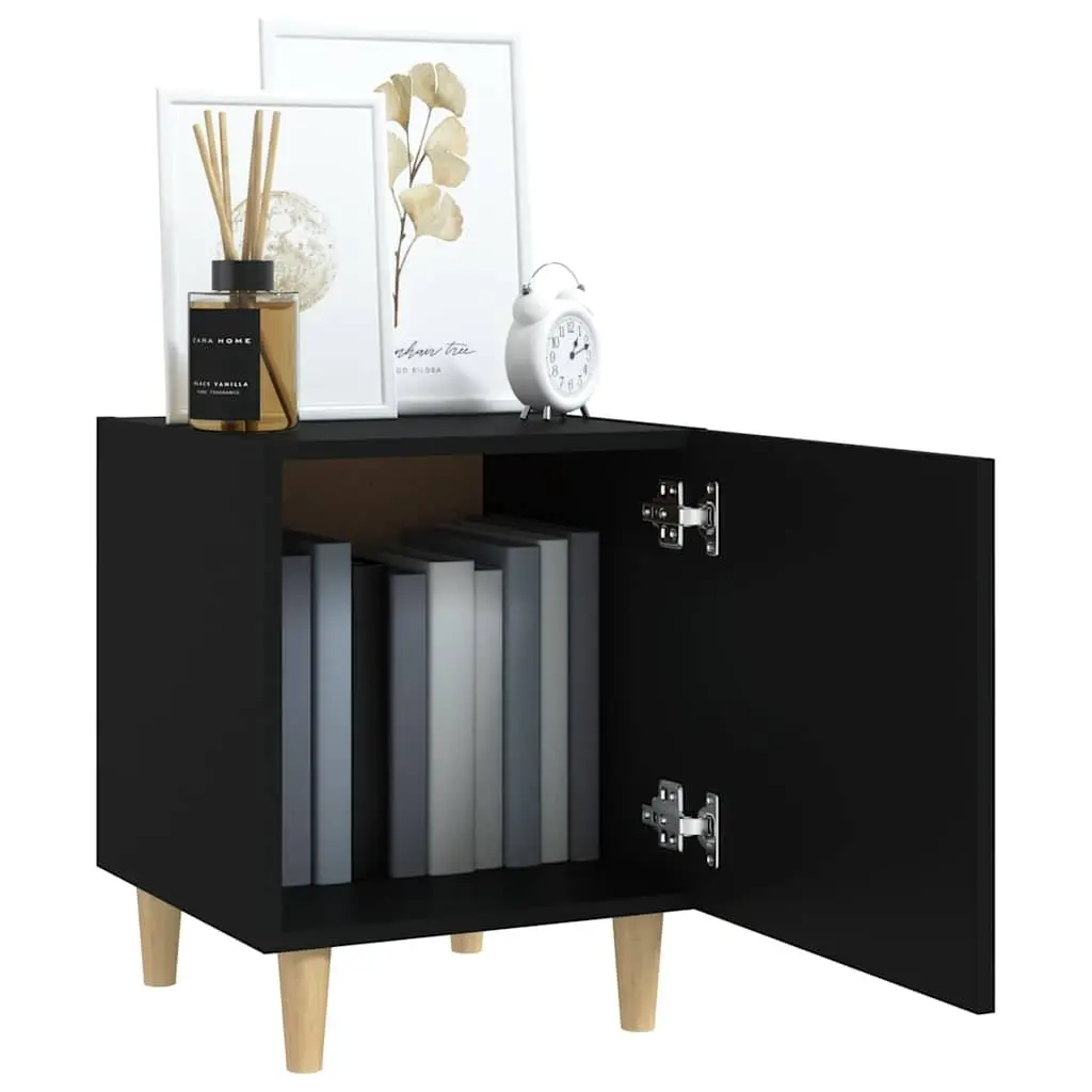 Bedside Cabinet Engineered Wood 2 Pieces Black Nightstand Table