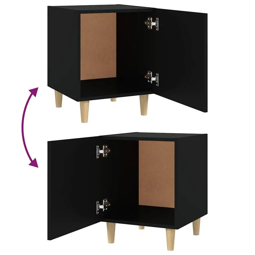 Bedside Cabinet Engineered Wood 2 Pieces Black Nightstand Table