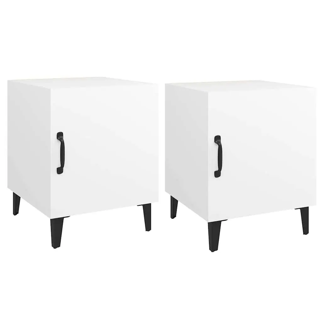 White Engineered Wood Nightstand Set 2 Pieces Storage Cabinets for Bedroom
