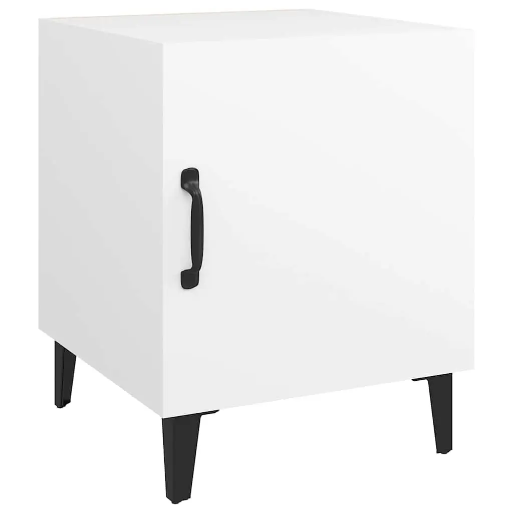 White Engineered Wood Nightstand Set 2 Pieces Storage Cabinets for Bedroom