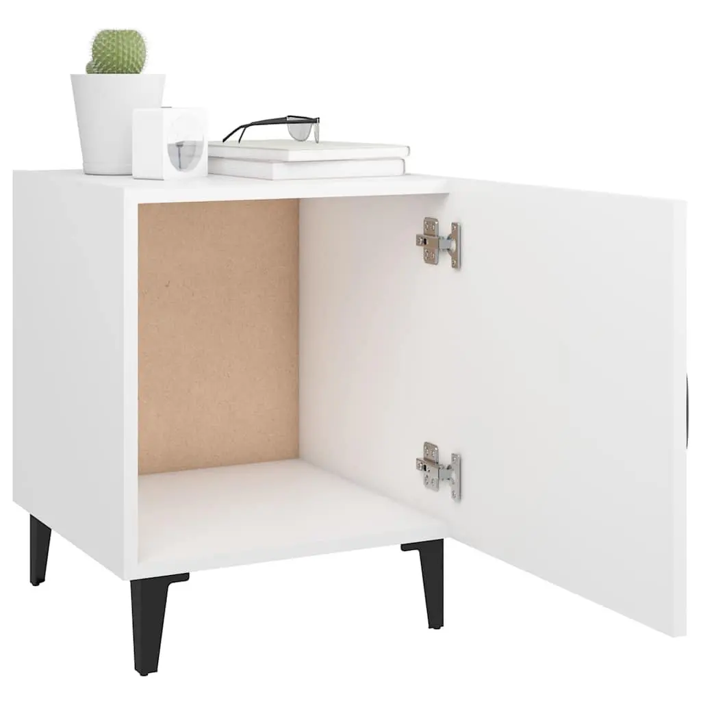 White Engineered Wood Nightstand Set 2 Pieces Storage Cabinets for Bedroom
