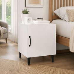 Bedside Cabinet White High Gloss Engineered Wood Nightstand Storage Table Door