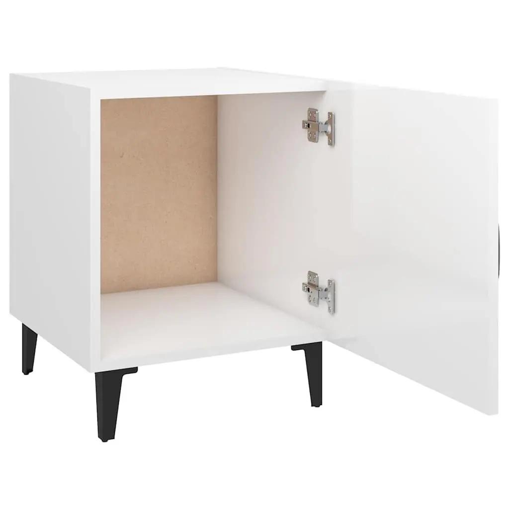 Bedside Cabinet White High Gloss Engineered Wood Nightstand Storage Table Door