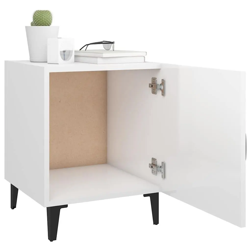 Bedside Cabinet White High Gloss Engineered Wood Nightstand Storage Table Door