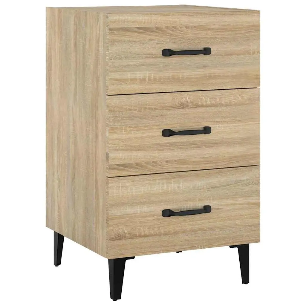 Bedside Table Engineered Wood Brown 3 Drawer Nightstand