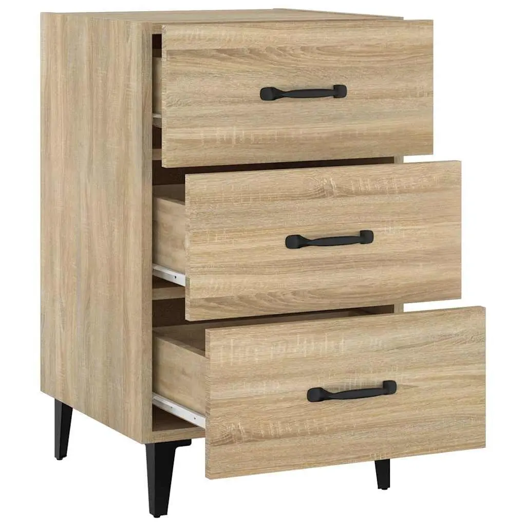 Bedside Table Engineered Wood Brown 3 Drawer Nightstand