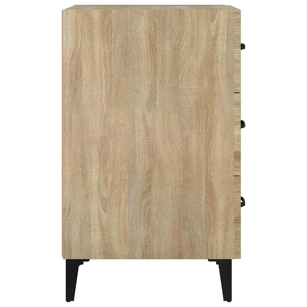 Bedside Table Engineered Wood Brown 3 Drawer Nightstand