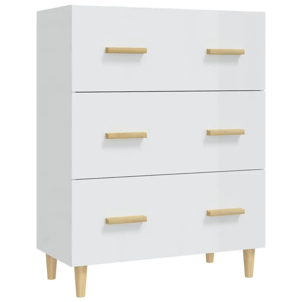 White High Gloss Sideboard Cabinet 70x34x90cm Storage Buffet with 3 Drawers