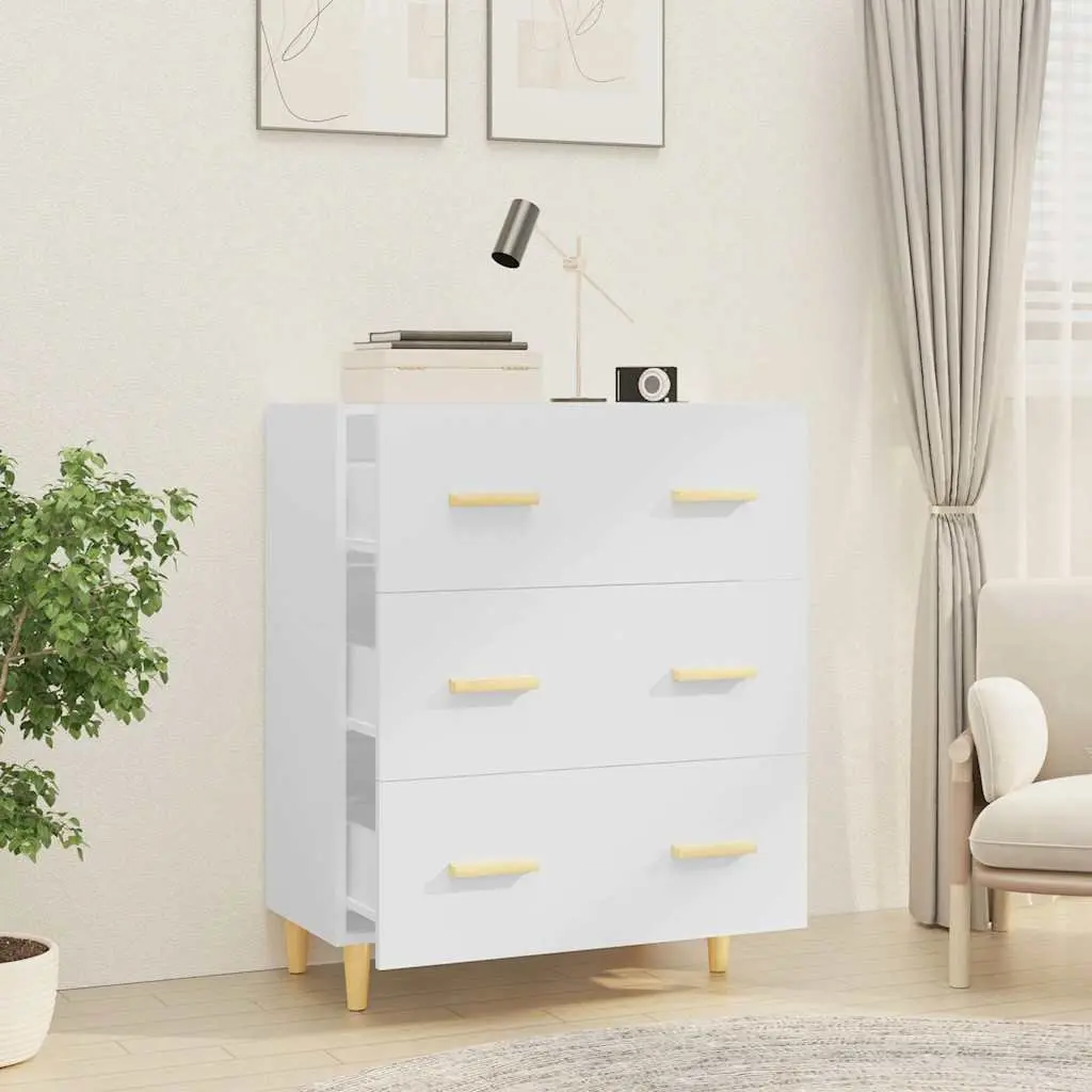 White High Gloss Sideboard Cabinet 70x34x90cm Storage Buffet with 3 Drawers