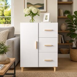 Functional White Sideboard with 3 Spacious Drawers