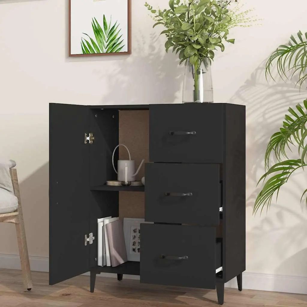 Sideboard Cabinet Engineered Wood 69.5x34x90cm Black Storage Buffet with Door Drawers