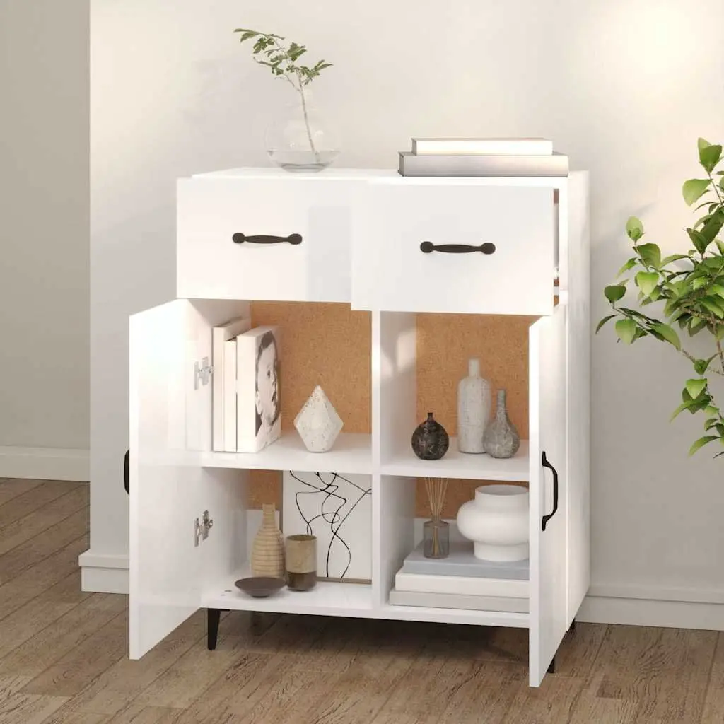 Sideboard Engineered Wood High Gloss White 69.5x34x90cm Storage Cabinet 2 Doors 2 Drawers