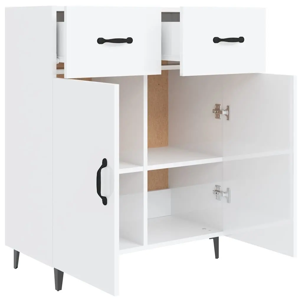 Sideboard Engineered Wood High Gloss White 69.5x34x90cm Storage Cabinet 2 Doors 2 Drawers