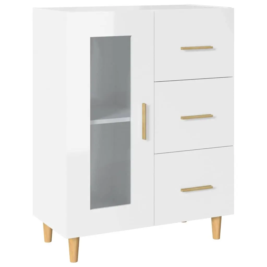 White High Gloss Sideboard Storage Cabinet with Glass Door Drawers Engineered