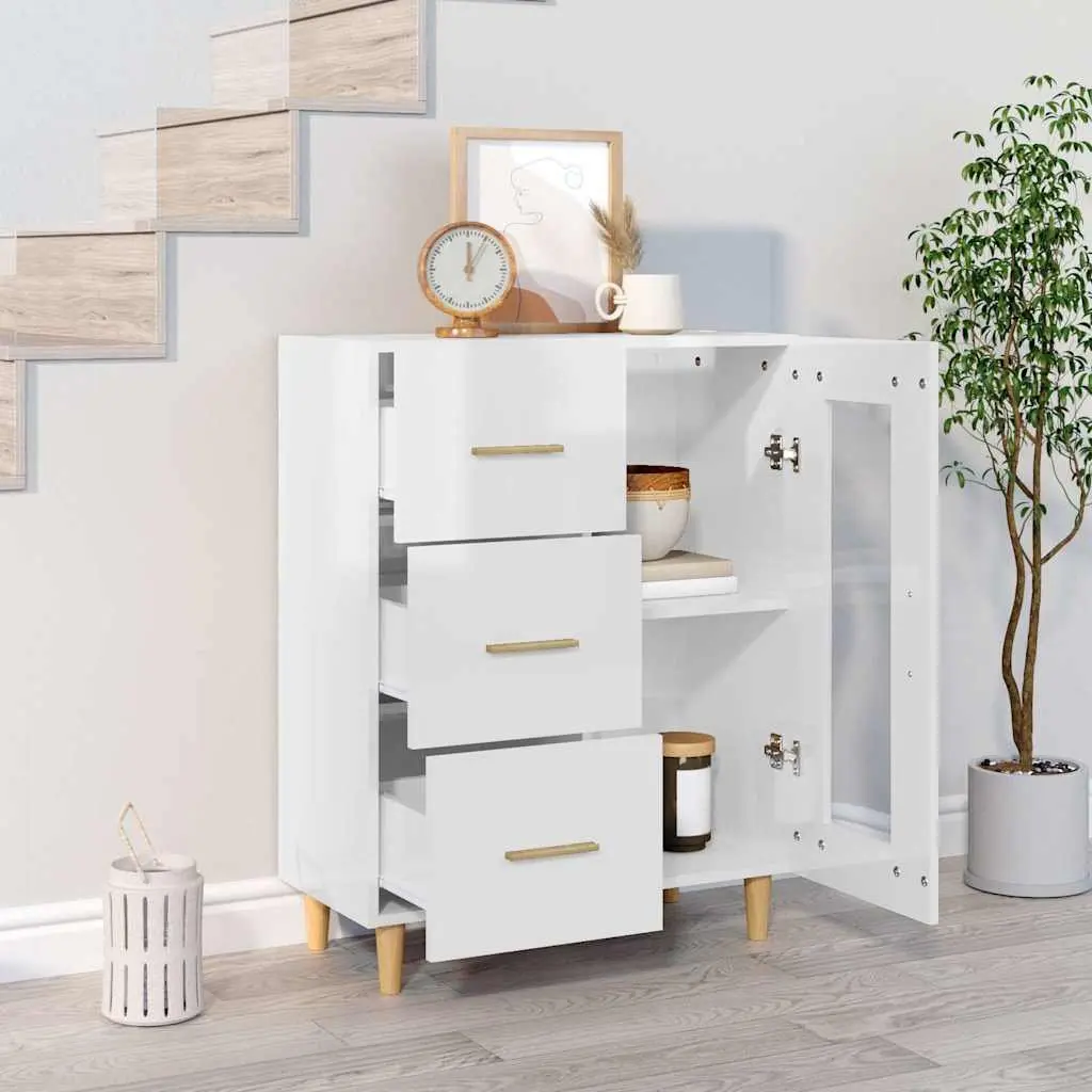 White High Gloss Sideboard Storage Cabinet with Glass Door Drawers Engineered