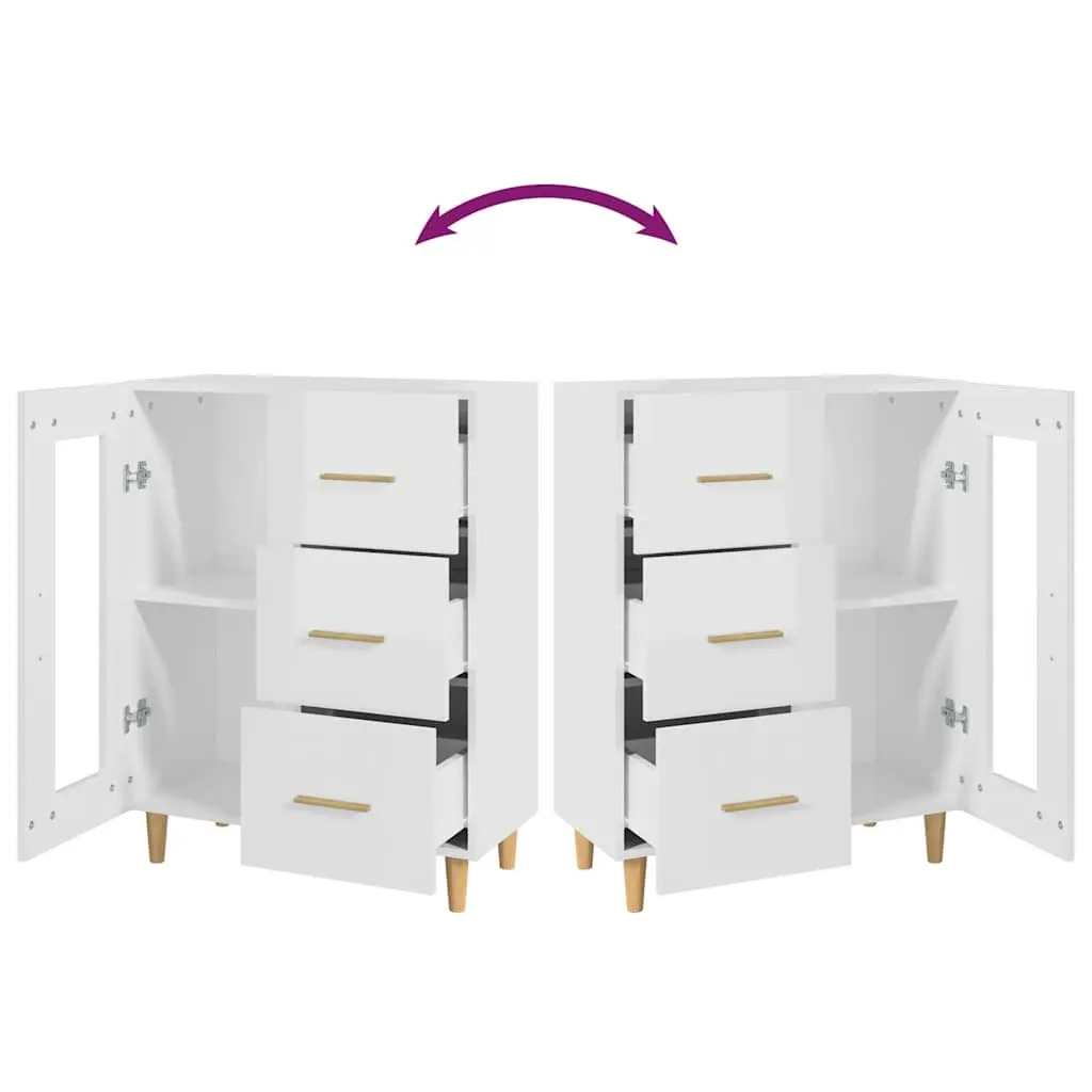 White High Gloss Sideboard Storage Cabinet with Glass Door Drawers Engineered