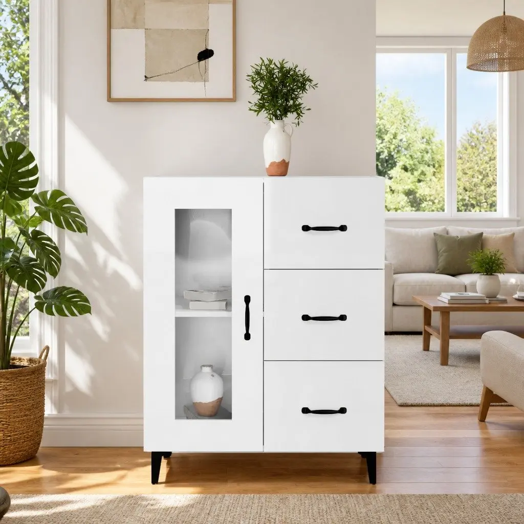 Sideboard Engineered Wood High Gloss White 69.5x34x90 cm