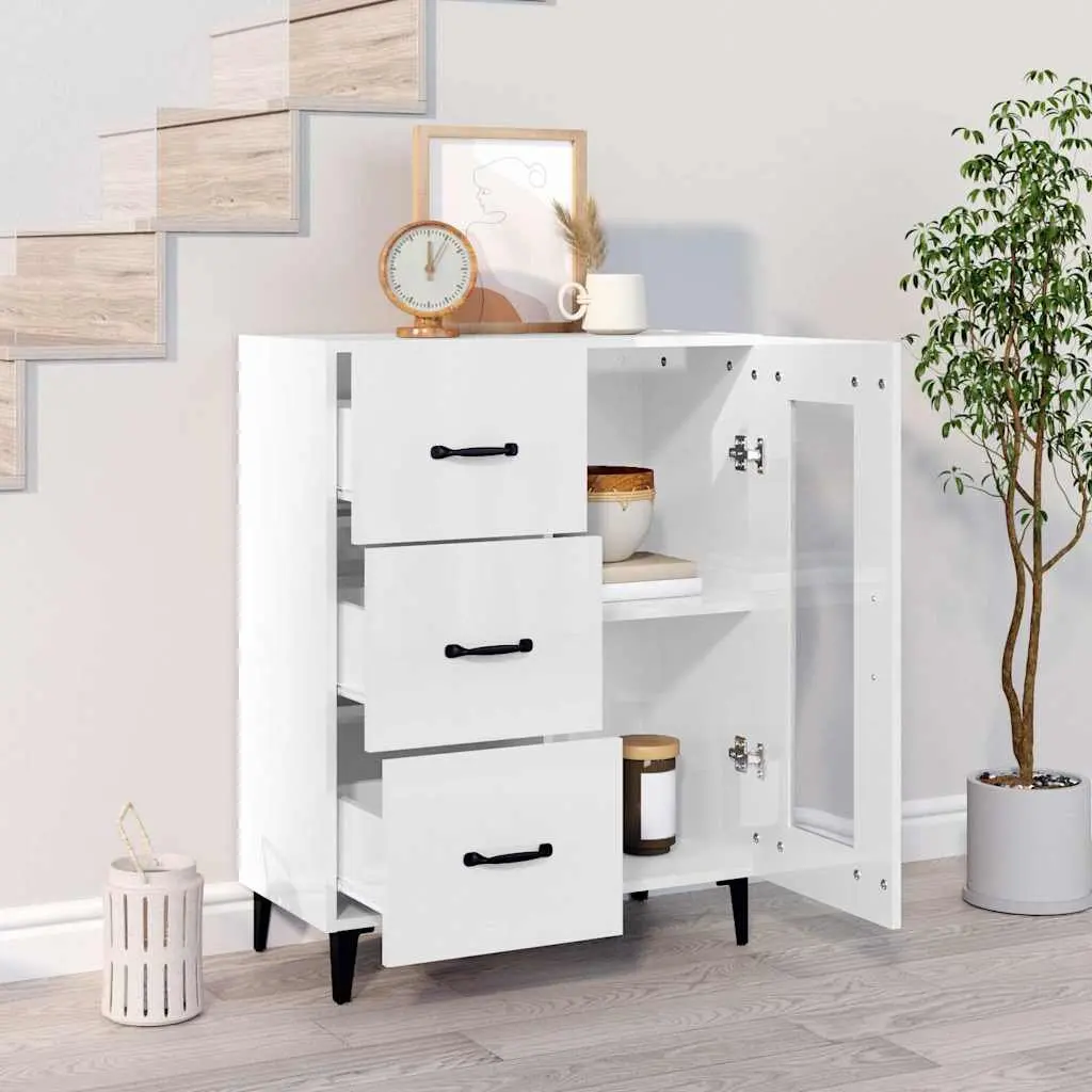 Sideboard Engineered Wood High Gloss White 69.5x34x90 cm
