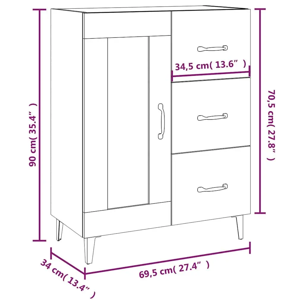 Sideboard Engineered Wood High Gloss White 69.5x34x90 cm