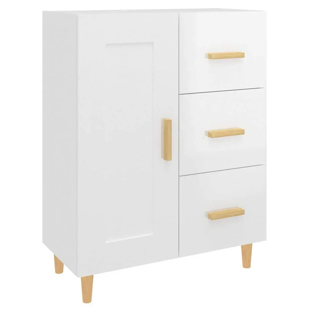 High Gloss White Storage Cabinet Sideboard Engineered Wood 69.5x34x90cm Living Room Furniture