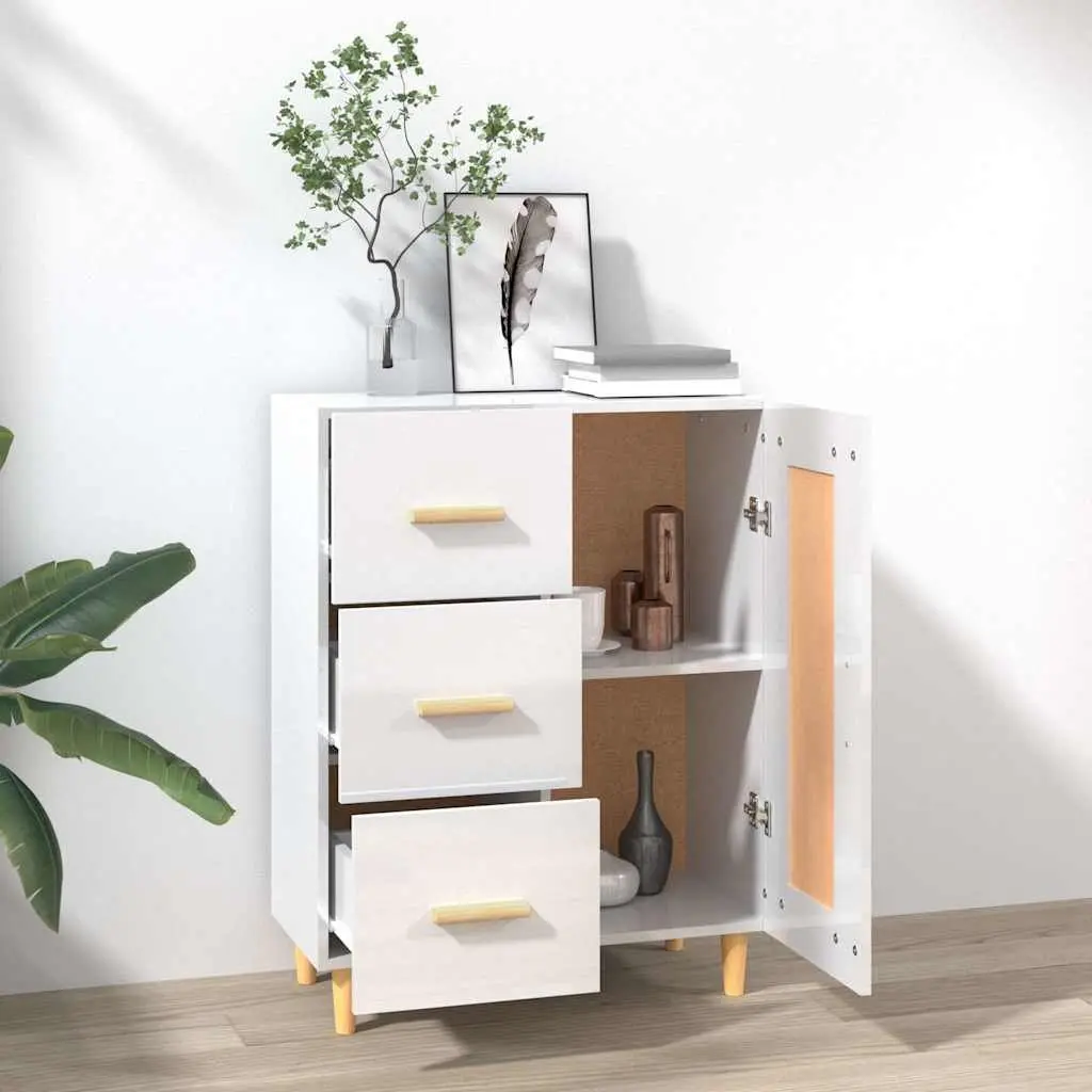 High Gloss White Storage Cabinet Sideboard Engineered Wood 69.5x34x90cm Living Room Furniture