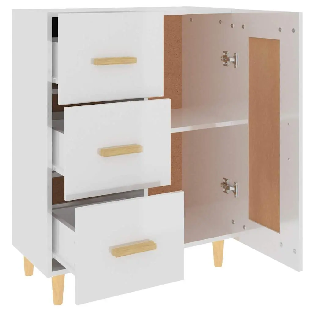 High Gloss White Storage Cabinet Sideboard Engineered Wood 69.5x34x90cm Living Room Furniture