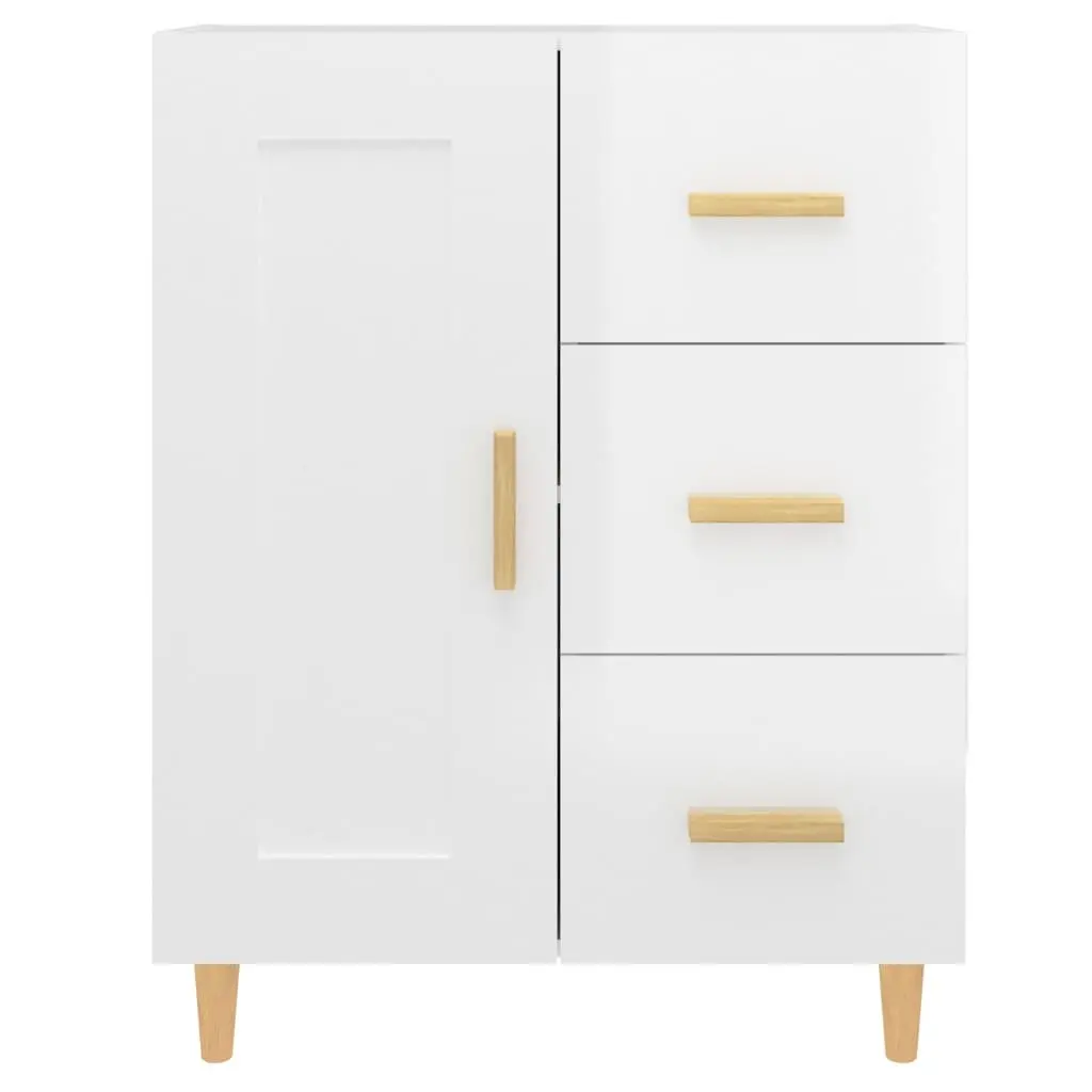High Gloss White Storage Cabinet Sideboard Engineered Wood 69.5x34x90cm Living Room Furniture