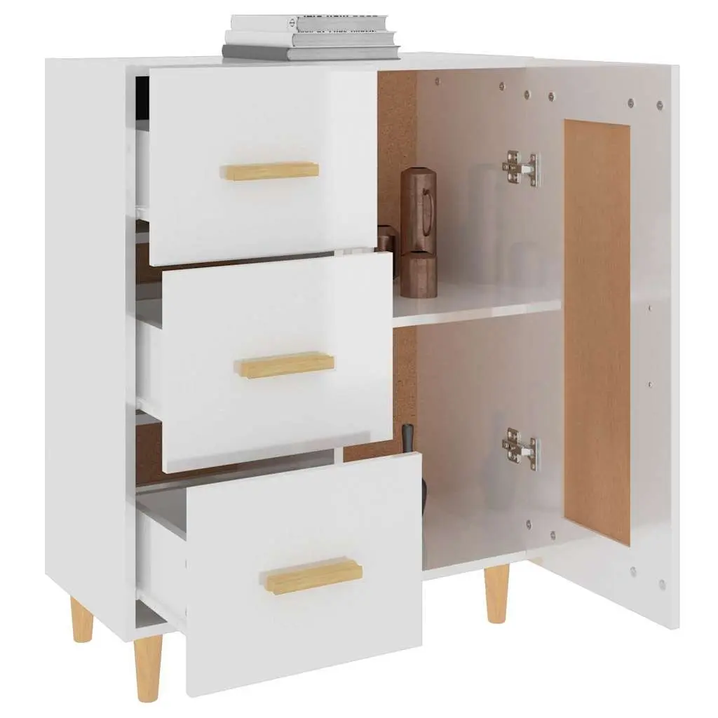 High Gloss White Storage Cabinet Sideboard Engineered Wood 69.5x34x90cm Living Room Furniture
