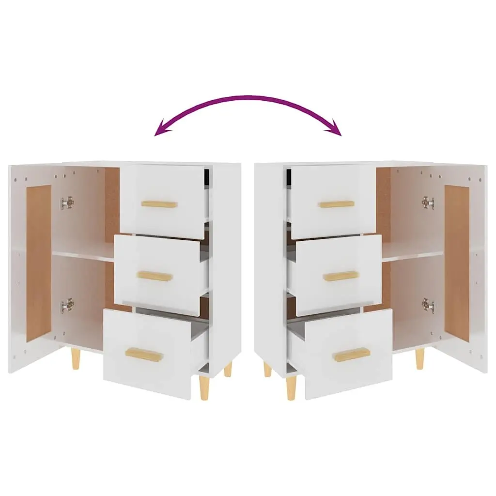 High Gloss White Storage Cabinet Sideboard Engineered Wood 69.5x34x90cm Living Room Furniture
