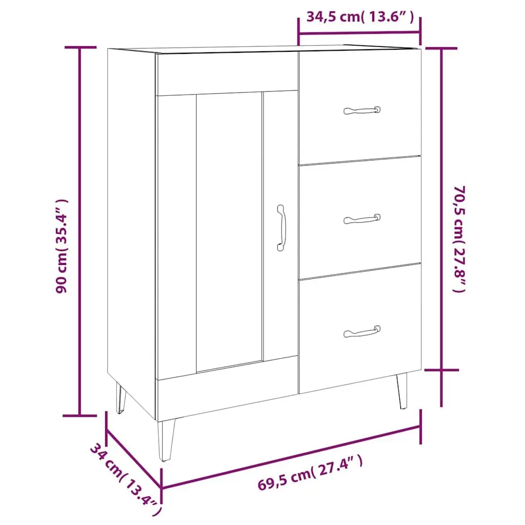White Sideboard Cabinet Storage Buffet Engineered Wood Living Room Display