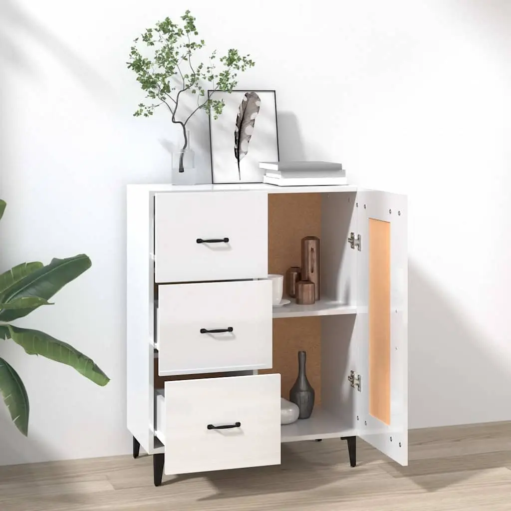 White High Gloss Sideboard Storage Cabinet Engineered Wood Living Room Furniture