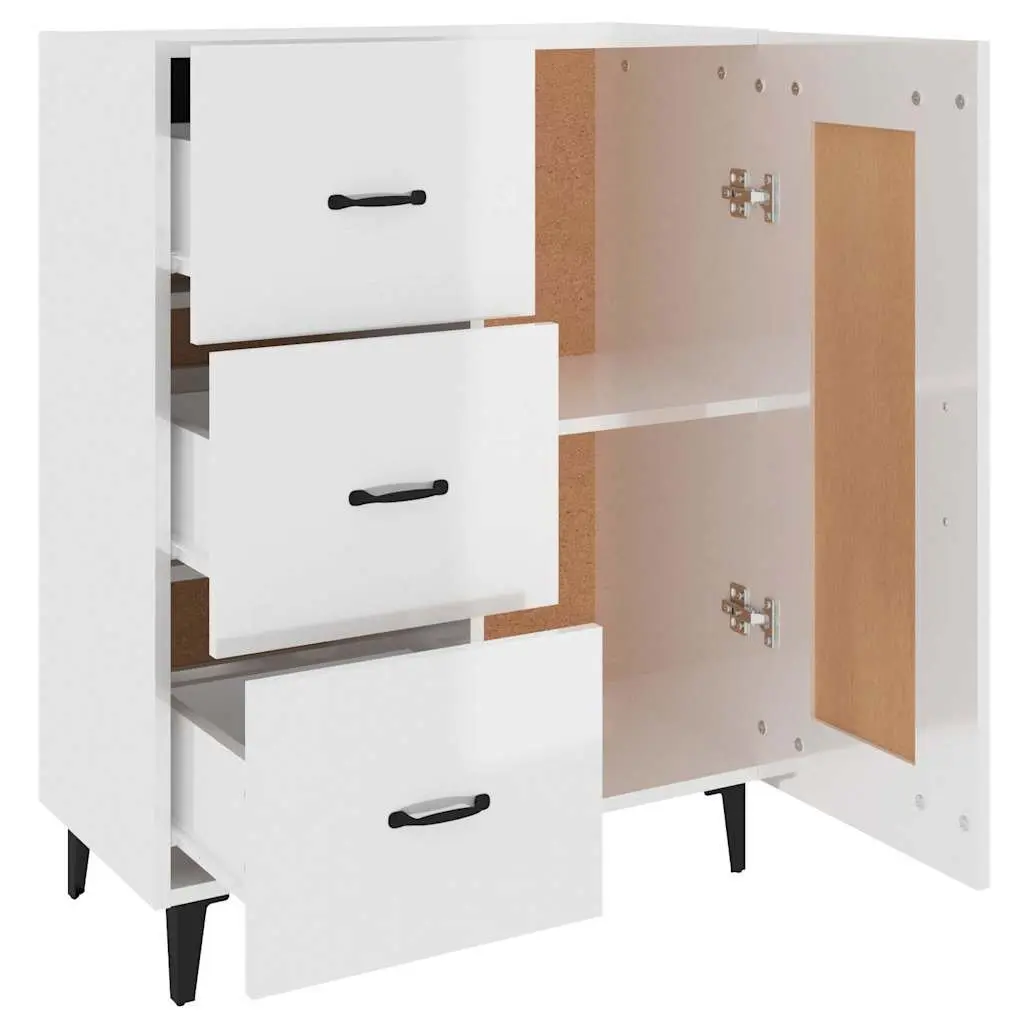 White High Gloss Sideboard Storage Cabinet Engineered Wood Living Room Furniture